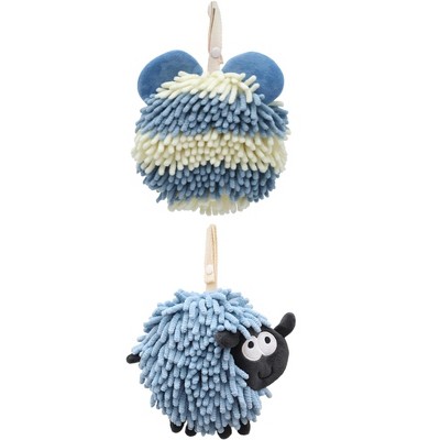 REGALWOVEN 2 Packs Chenille Fuzzy Ball Bathroom Sheep Shape Absorbent Fast Drying Hand Towels 7" x 7"