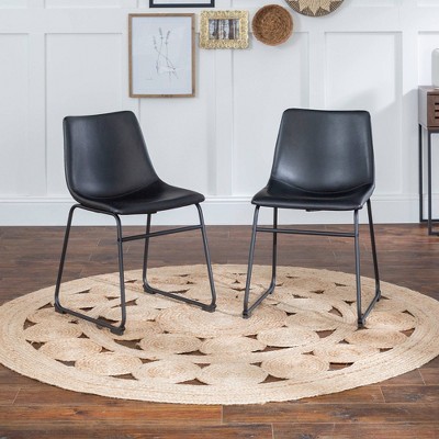 Set of 2 Black Faux Leather Upholstered Dining Chairs with Metal Legs