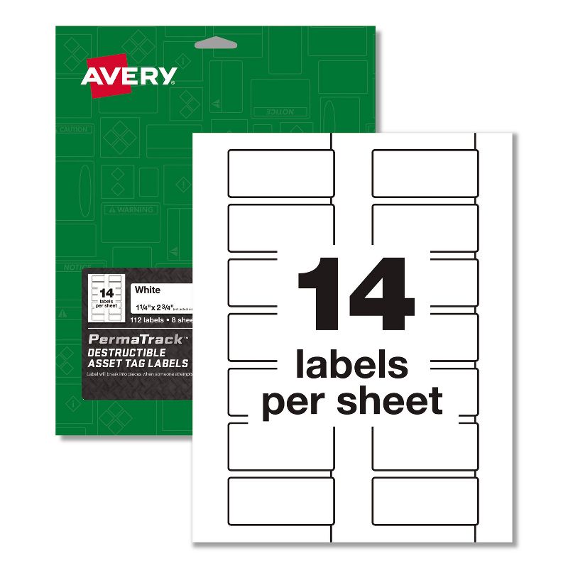 Avery Asset Tag Labels Laser Printers 1.25 x 2.75 White 60537, 1 of 10