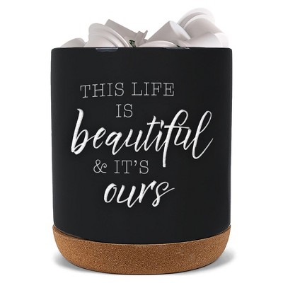 Elanze Designs Beautiful Life Black X-Large Cork Bottom, Kitchen Counter, Ceramic Stoneware, Coffee, Tea and Hot Chocolate, Machine Brewing, K Capsule