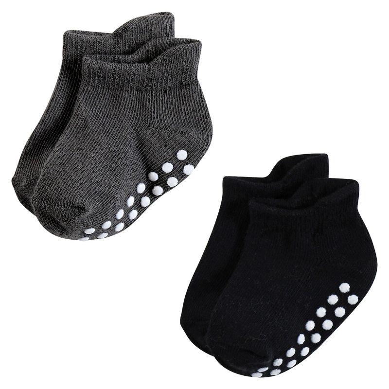 Hudson Baby Infant Boy Non-Skid No-Show Socks, Black White Stripes, 5 of 10