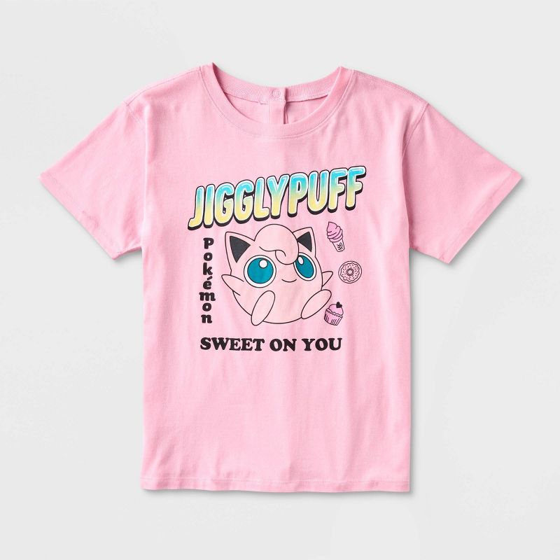 Girls' Pokemon Jigglypuff Adaptive Short Sleeve Graphic T-Shirt - Pink, 1 of 4