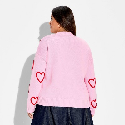 33 Degrees Women's Hearts Graphic Cardigan Sweater Ribbed Knit