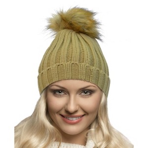 Winter Beanie Ski Warm Knitted Hat Cap With Pom Pom Faux Fur For Ladies Women - Terra - 1 of 3