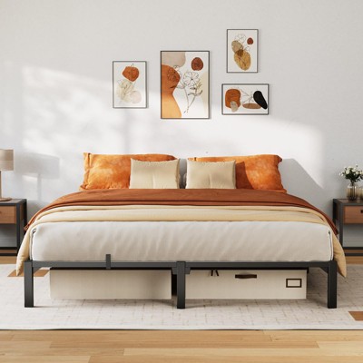 homfan Bed Frame, High Platform Bed Frame, Queen Size with Storage Space, Heavy Duty Steel Slat Support, No Screws Needed, Easy Assembly