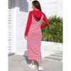 Women Stripe Pocket Knee Length Slim Casual Pullover Hoodie Maxi Dress Long Sleeve Drawstring Sweatshirt Dresses - 2 of 4