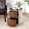 Okak Italian Vintage Side Table with Double Storage Shelves, End Table with Tempered Glass Top, Accent Table for Sofa Side, Living Room, Brown+Gray - 3 of 4