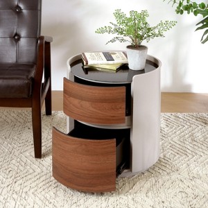MDF ITALIAN HIGH-GRADE DOUBLE-LAYER STORAGE ROUND SIDE TABLE, BROWN AND BLACK COLOR - 1 of 4