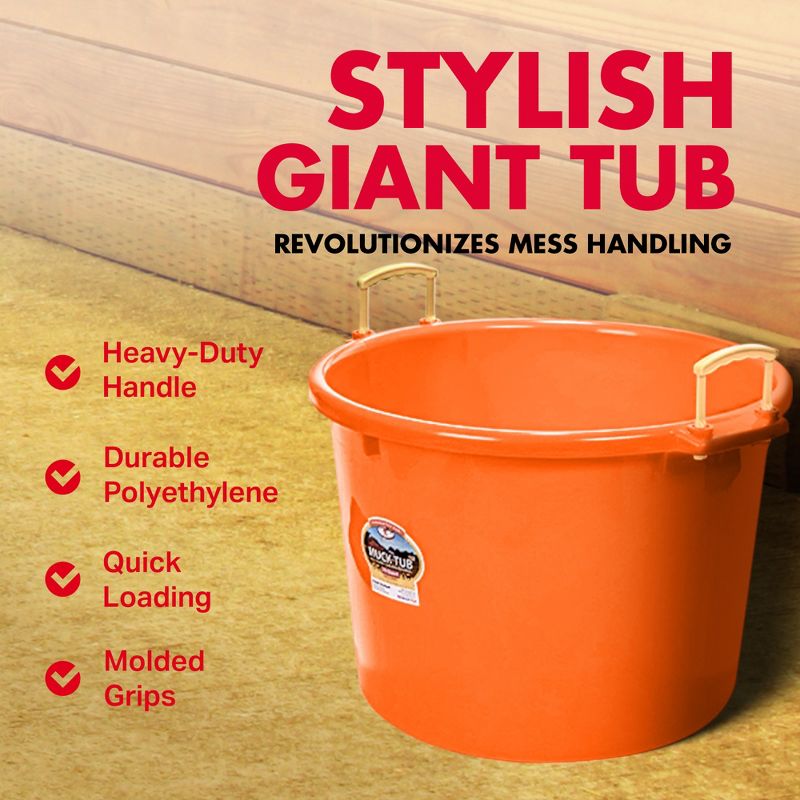 Little Giant 70 Quart Muck Tub Durable and Versatile Utility Bucket with Molded Plastic Rope Handles for Big or Small Cleanup Jobs, Orange, 3 of 7