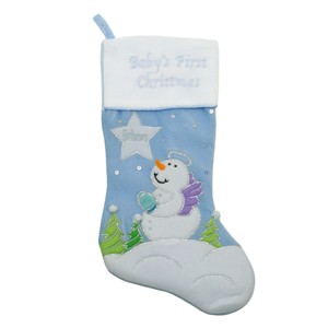 Northlight 20" Blue "Baby's First Christmas" Velveteen Snowman Angel Christmas Stocking - 1 of 3