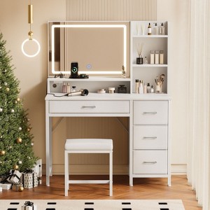 Greenstell Modern Vanity Desk with Mirror and Lights & Power Outlets - 4 Drawers & Storage Shelves, 3 Color Modes & Adjustable Brightness - 1 of 4