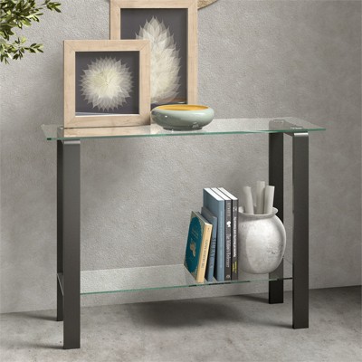 Asta 42'' Gunmetal Gray Glass Console Table with Storage