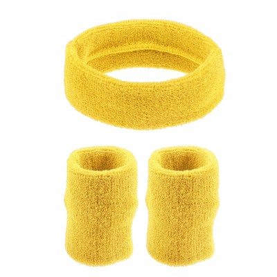Unique Bargains Stretchy Cotton Blend Sweat Absorbing Sport Headband  Wristband Yellow 3 Pcs : Target