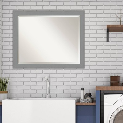 Contemporary Brushed Silver Rectangular Bathroom Vanity Mirror