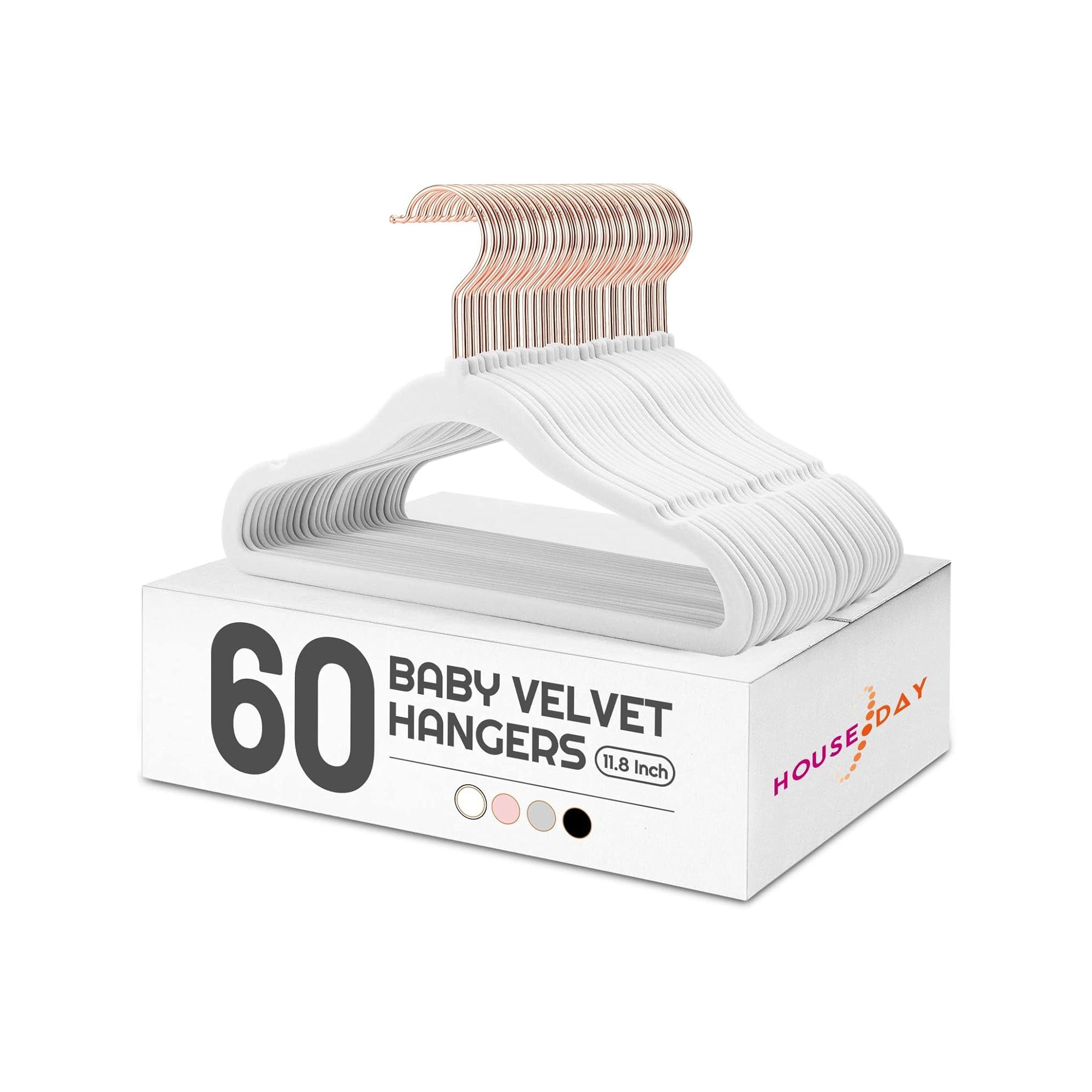 HOUSE DAY 11.8 Inch Velvet Baby Hangers White 60 Pack