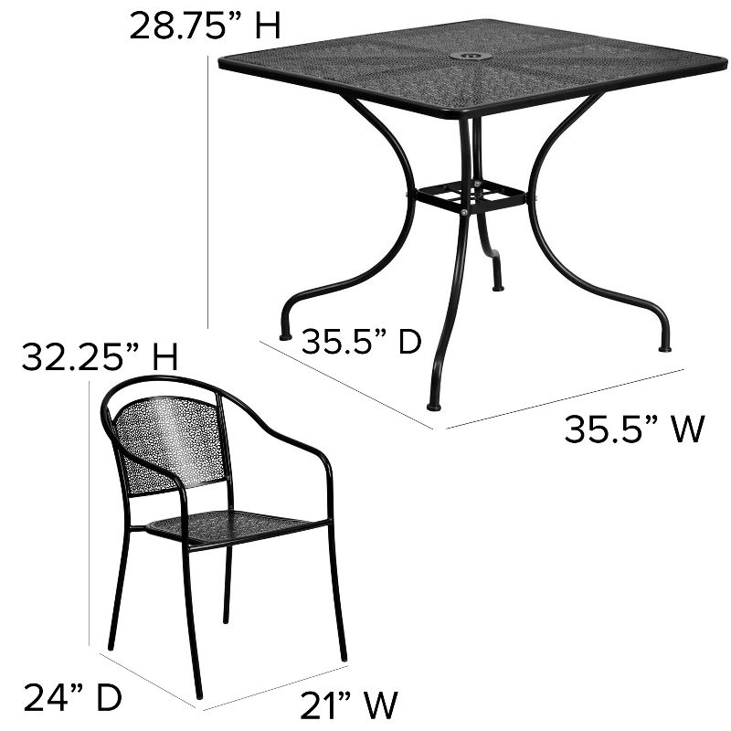 Flash Furniture Oia Commercial Grade 35.5" Square Indoor-Outdoor Steel Patio Table Set with 4 Round Back Chairs, 5 of 13