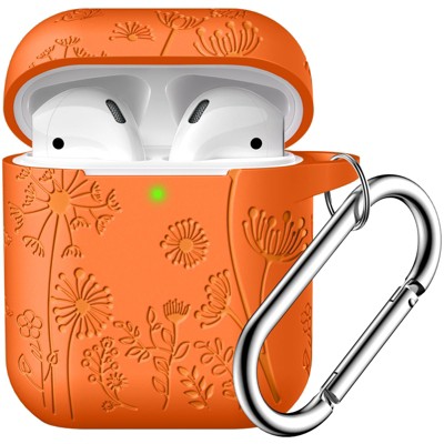 BONGEEK for AirPod Case 2nd 1st Generation Case Cover, Flower Engraved Full Protective Case Soft Silicone Pattern LED Visible,Orange