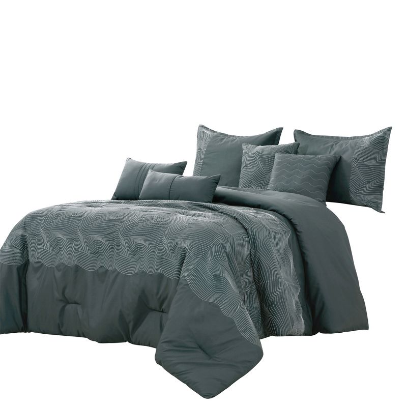 Esca Lena  Fashionable & Luxurious 7pc Comforter Set:1 Comforter, 2 Shams, 2 Cushions, 1 Decorative Pillow, 1 Breakfast Pillow, 2 of 6