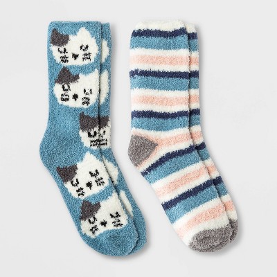 Women's Cat 2pk Cozy Crew Socks - Blue 4-10