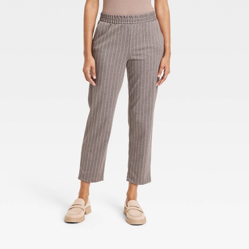 Women's High-Rise Regular Fit Tapered Ankle Knit Pants - A New Day™ Taupe  Pinstriped M
