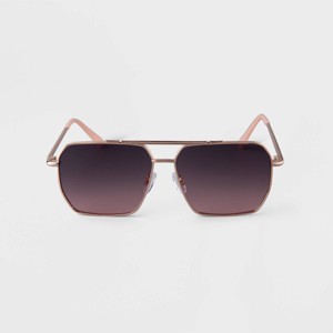 Women's Metal Angular Aviator Sunglasses - A New Day™ Rose Gold - 1 of 3