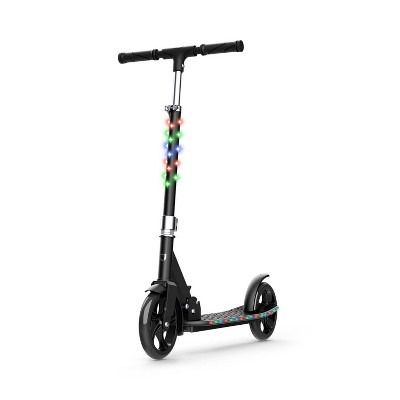 Black Adjustable LED Light-Up Kick Scooter with Wide Deck