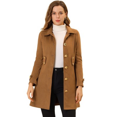 Allegra K Women's Vintage Faux Suede Mid-Thigh Belted Single Breasted Trench Coat