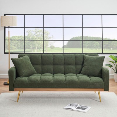 Aukfa 69"Convertible Sofa Bed with Teddy Fabric & Gold Legs - Modern Futon Couch Includes 2 Pillows, for Living Room/Bedroom