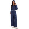 ATHLECHIC Women's Casual Lounge Cropped Half Button Hoodie Top Wide Leg Pants Ribbed Knit Tracksuit Two Piece Sets - 3 of 4