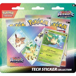 Pokemon TCG: Scarlet & Violet—Prismatic Evolutions Tech Sticker Collection – Leafeon (1 Foil Promo Card & 3 Booster Packs) - 1 of 4