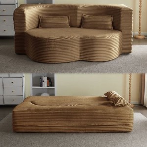 Kumasinova Modern Teddy Fabric Foam-Filled Floor Sofa with 2 Pillows, Convertible Sleeper Sofa Bed, 15" Full Size Folding Mattress for Living Room - 1 of 4