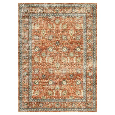 Vintage Floral Area Rug, Machine Washable, Non-Slip, Stain-Resistant, Pastel Oriental, Soft Low-Pile Carpet, Pet-Friendly for Living Room, Bedroom