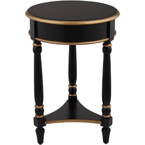 55 Downing Street Cason Vintage Wood Round Accent Side End Table 18 1/4" Wide with Shelf Black Gold Trim for Living Room Bedroom Bedside Entryway Home - 1 of 4