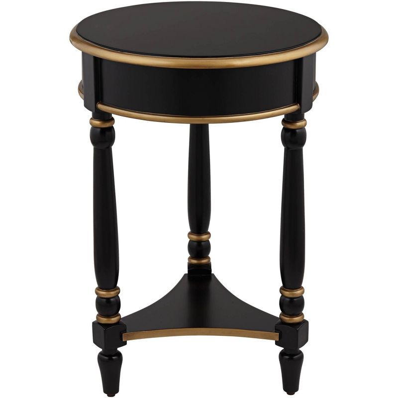 55 Downing Street Cason Vintage Wood Round Accent Side End Table 18 1/4" Wide with Shelf Black Gold Trim for Living Room Bedroom Bedside Entryway Home, 1 of 10