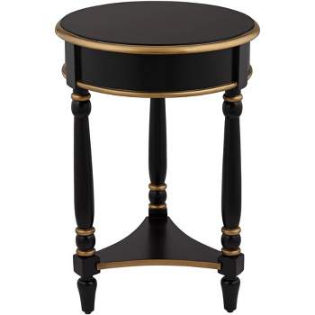 55 Downing Street Cason Vintage Wood Round Accent Side End Table 18 1/4" Wide with Shelf Black Gold Trim for Living Room Bedroom Bedside Entryway Home