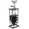 Kings Brand Furniture Freestanding Floor Wine Rack Console Table with Glass Holder, Wine Holder Stand for 9 Bottles, Pewter/Marble - 4 of 4