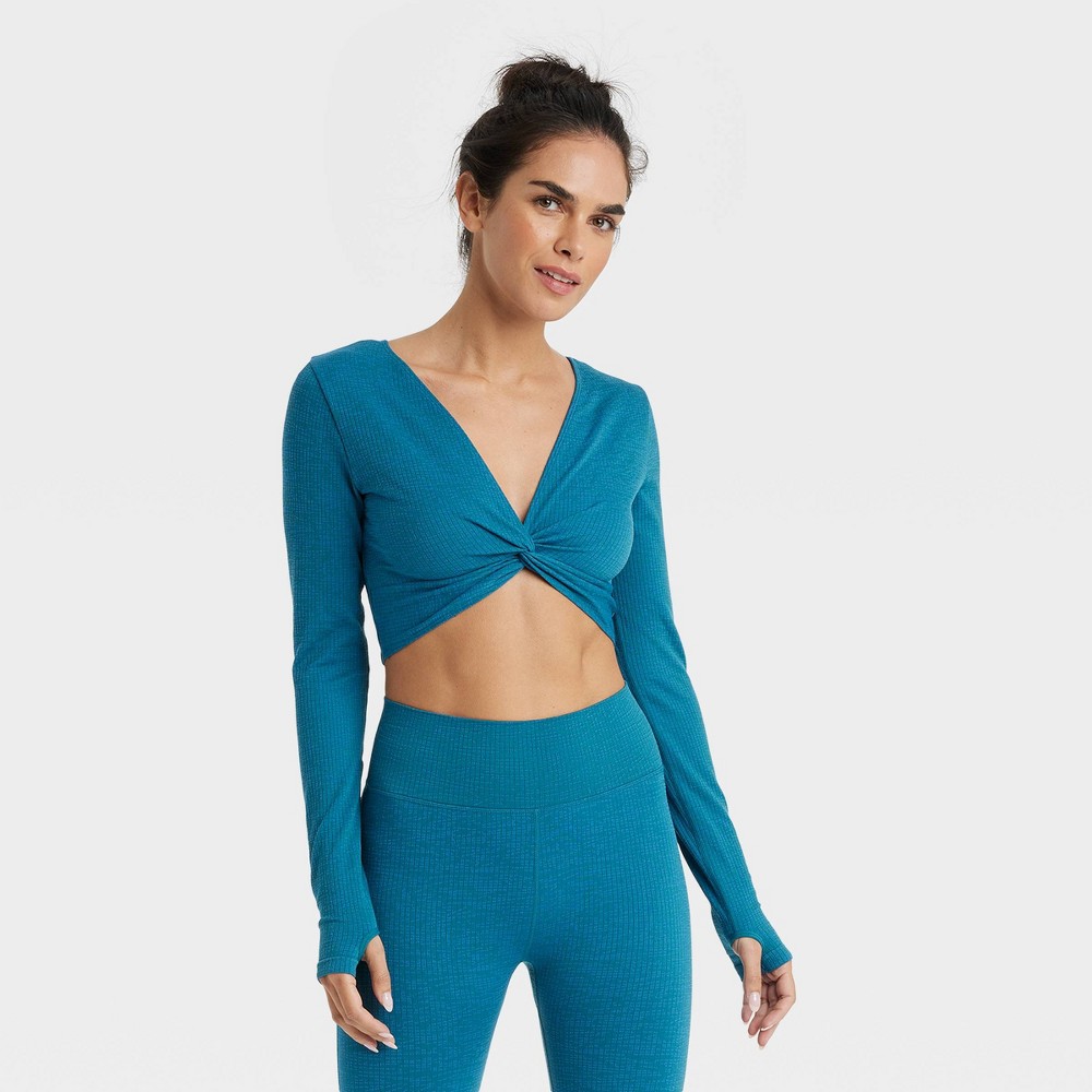 Women's Wear 2 Ways Long Sleeve Crop Top - JoyLab™ Blue XS