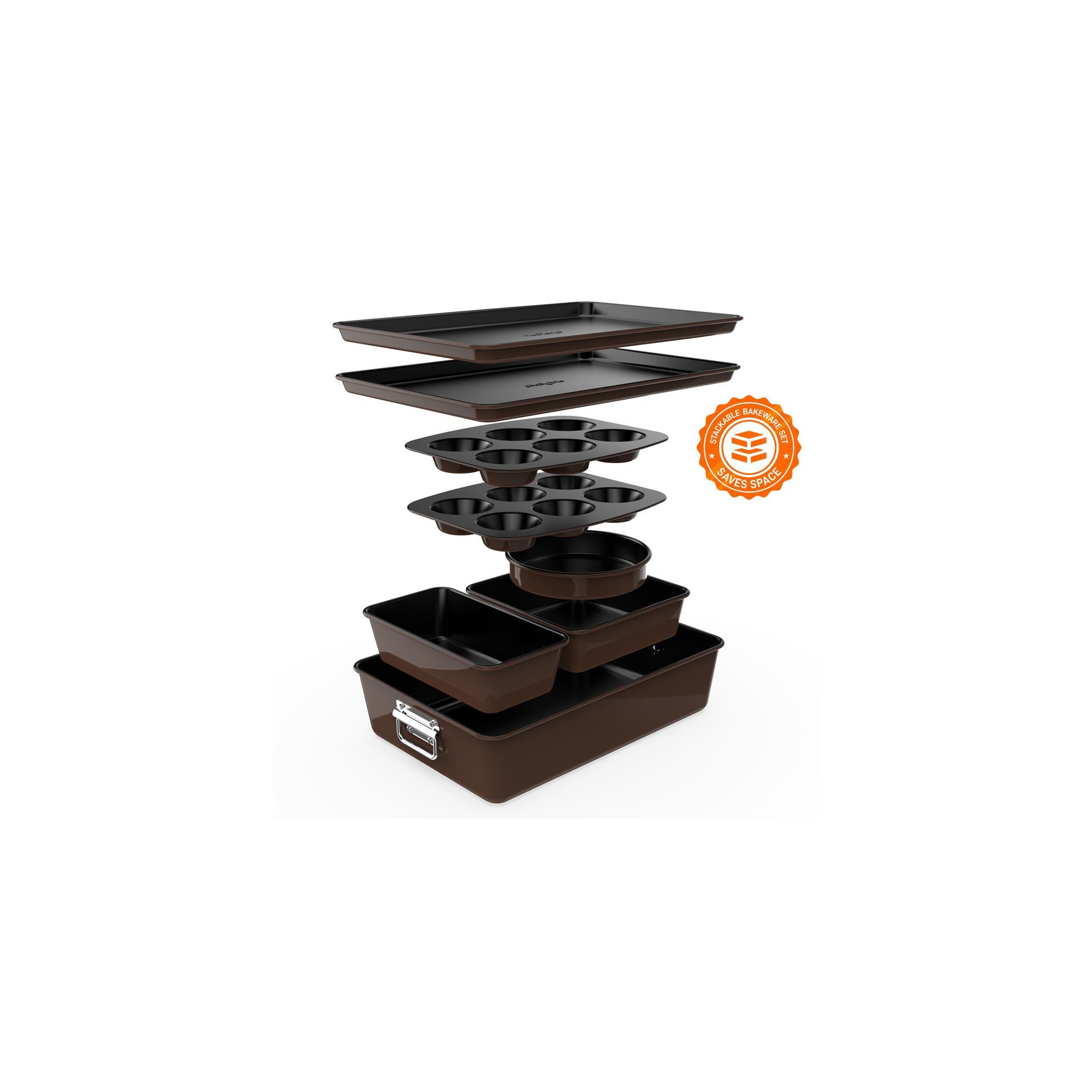 NutriChef 8-Piece Nonstick Stackable Bakeware Set - PFOA, PFOS, PTFE Free Baking Tray Set w/Non-Stick Coating, 450°F Oven Safe