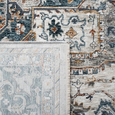 Ivory and Light Blue Square Hand-Knotted Wool Area Rug