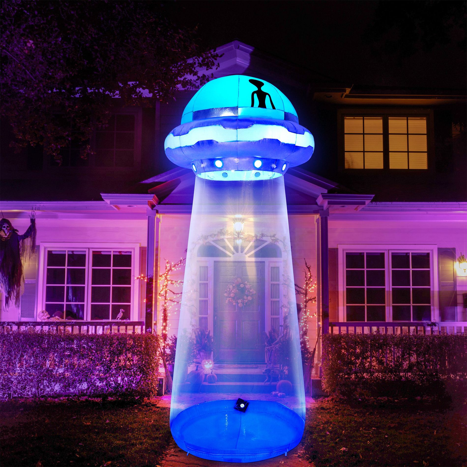 Joyfy 12 FT Tall Halloween Inflatable Outdoor Decoration, Inflatable UFO with Built-in LEDs for Halloween Party Yard Garden Lawn Outside Decoration