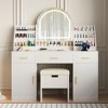 YONWAY 47.2" Makeup Vanity, Dressing Table Set with Mirror Cushioned Storage Stool Two Organizers 3 Drawers 2 Cabinets, for Bedroom, White - 2 of 4