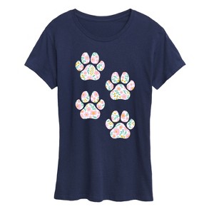 Women's - Instant Message - Floral Dog Paw Prints Short Sleeve Graphic T-Shirt - 1 of 4