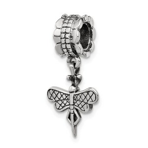 Black Bow Jewelry Sterling Silver Dragonfly Dangle Bead Charm - 1 of 3