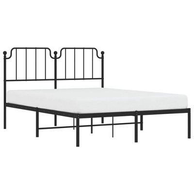 vidaXL Classic Black Metal Bed Frame with Headboard - Sturdy Steel Construction, Breathable Metal Slats