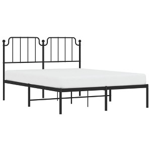 vidaXL Classic Black Metal Bed Frame with Headboard - Sturdy Steel Construction, Breathable Metal Slats - 1 of 4