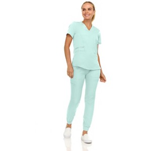 MediChic Scrubs for Women's V-Neck Scrub Set with Six Pocket Cargo Jogger Pants with 4-Way Stretch - 1 of 4