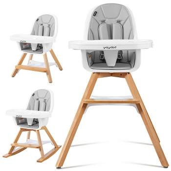 Costway 3-in-1 Convertible Wooden Baby High Chair w/ Tray Adjustable Legs Cushion Gray\ Beige