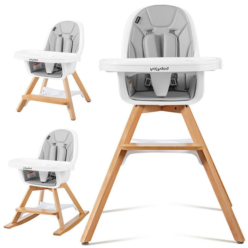 Costway 3-in-1 Convertible Wooden Baby High Chair w/ Tray Adjustable Legs Cushion Gray\ Beige, 1 of 11