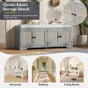 47.4" Rustic Upholstered Storage Bench with Adjustable Shelves and Rattan Doors for Entryway or Hallway -3irtyhousy - 3 of 4