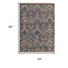 HomeRoots 2' X 3' Ivory Blue And Burnt Orange Floral Area Rug With Fringe - 3 of 4
